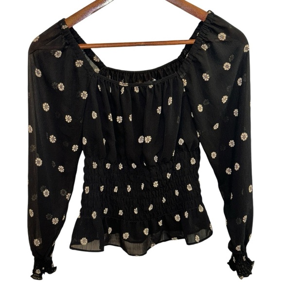 NWT MADEWELL Georgette Boho
Square-Neck Smock-Waist Top in
Bloom Dot Size XS - Picture 2 of 12